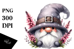 Cute GNOME with Big HAT and Heather PNG Product Image 1