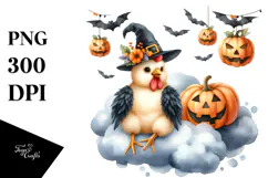 Chicken Halloween Cloud, Watercolor PNG Product Image 1