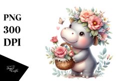 Whimsical Baby Hippo with Roses | Sublimation | Clipart Product Image 3