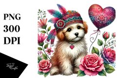 Colorful Dog Sitting on a Flower PNG Product Image 1