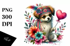 Colorful Dog Sitting on a Flower PNG Product Image 1