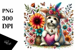 Colorful Dog Sitting on a Flower PNG Product Image 1