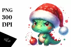 Baby Dinosaur with Santa Hat PNG Product Image 1