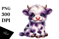 Cute Watercolor Baby Highland Cow, Star Background PNG Product Image 1