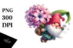 Floating Gnome with Hyacinth, Whimsical PNG Product Image 1