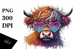 Highland Calf with Heart Sunglasses, PNG Product Image 1