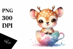 Colorful Baby Deer in a Tea Cup Splash Clipart Product Image 1