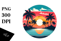 Retro Tropical Sunset Tshirt Design PNG Product Image 1