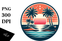 Vintage Tropical Island Sunset, PNG Product Image 1