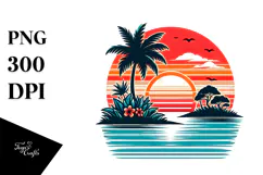 Vintage Tropical Island Sunset, PNG Product Image 1