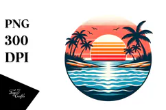Retro Tropical Island Sunset PNG Product Image 1