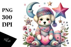 colorful Dog on Star Holding Heart PNG Product Image 1