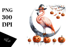 Halloween Flamingo on Half Moon, Transparent PNG Product Image 1