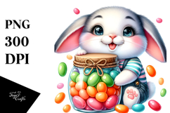 Happy Baby Rabbit with Jellybean Jar, PNG Product Image 1