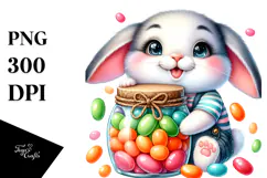 Happy Baby Rabbit with Jellybean Jar, PNG Product Image 1