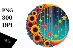 Colorful Half Moon with Hanging Stars and Sunflowers PNG Product Image 1