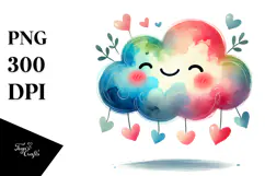 Colorful Smiling Cloud with Hearts, Transparent PNG Product Image 1