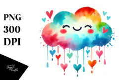 Colorful Smiling Cloud with Hearts, Transparent PNG Product Image 1