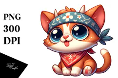 Cartoony Cat with Bandana PNG Product Image 1