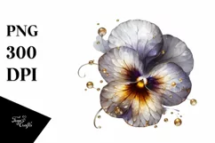 Detailed Shiny Golden Pansy Watercolor Splash Clipart Product Image 1
