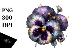 Detailed Shiny Golden Pansy Watercolor Splash Clipart Product Image 3