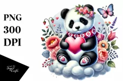 colorful Panda on Cloud Holding Heart PNG Product Image 1