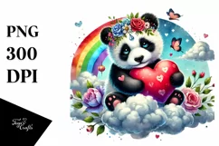 colorful Panda on Cloud Holding Heart PNG Product Image 1