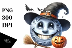 Funny Watercolor Halloween Moon Clipart Product Image 3