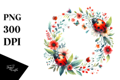 Pastel Ladybug Floral Frame PNG Product Image 1