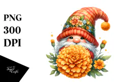 Cute GNOME with Big HAT and Marigold PNG Product Image 1
