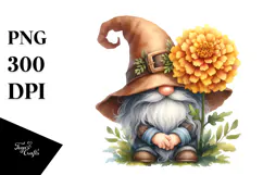Cute GNOME with Big HAT and Marigold PNG Product Image 1
