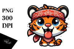 Playful Tiger with Bandana, Transparent PNG Product Image 1