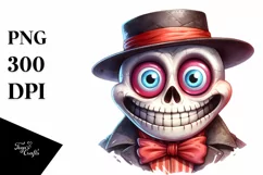 Funny Watercolor Halloween Skull Clipart Product Image 3