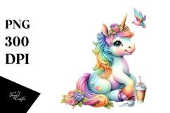 Colorful Baby Unicorn with Village Square PNG Product Image 3