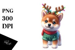 Cool Shiba Inu with Reindeer Horns PNG Product Image 1