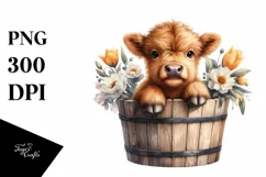 Cute Highland Cow in Flowers PNG Product Image 3