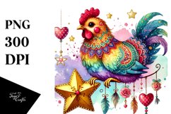 Adorned Boho Chicken on Star, PNG Product Image 1