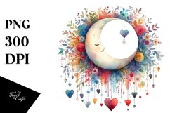 colorful Half Moon with Hanging Hearts PNG Product Image 1