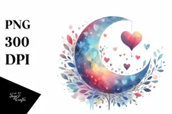 colorful Half Moon with Hanging Hearts PNG Product Image 1
