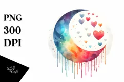 colorful Half Moon with Hanging Hearts PNG Product Image 1