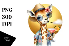 Hipster-like Giraffe Drinking Cocktail PNG Product Image 1