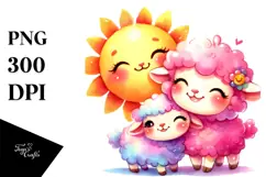 Colorful Baby Lamb Cuddling Sun, PNG Product Image 1