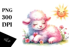 Colorful Baby Lamb Cuddling Sun, PNG Product Image 1