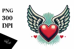 Retro Heart with Wings PNG Product Image 1