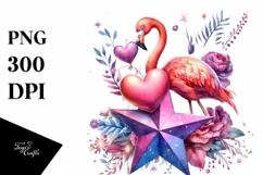 Colorful Flamingo on Star PNG Product Image 1