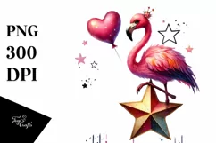 Colorful Flamingo Sitting on a Star PNG Product Image 1