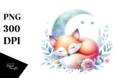 Cute Fox Sleeping on the Moon PNG Product Image 1