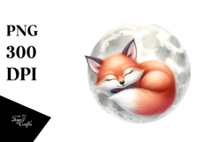 Cute Fox Sleeping on the Moon PNG Product Image 1