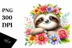 Vibrant Sloth with Flower Crown, Transparent PNG Product Image 3