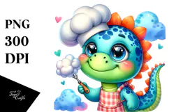 Vibrant Baby Dinosaur with Chef's Apron PNG Product Image 1